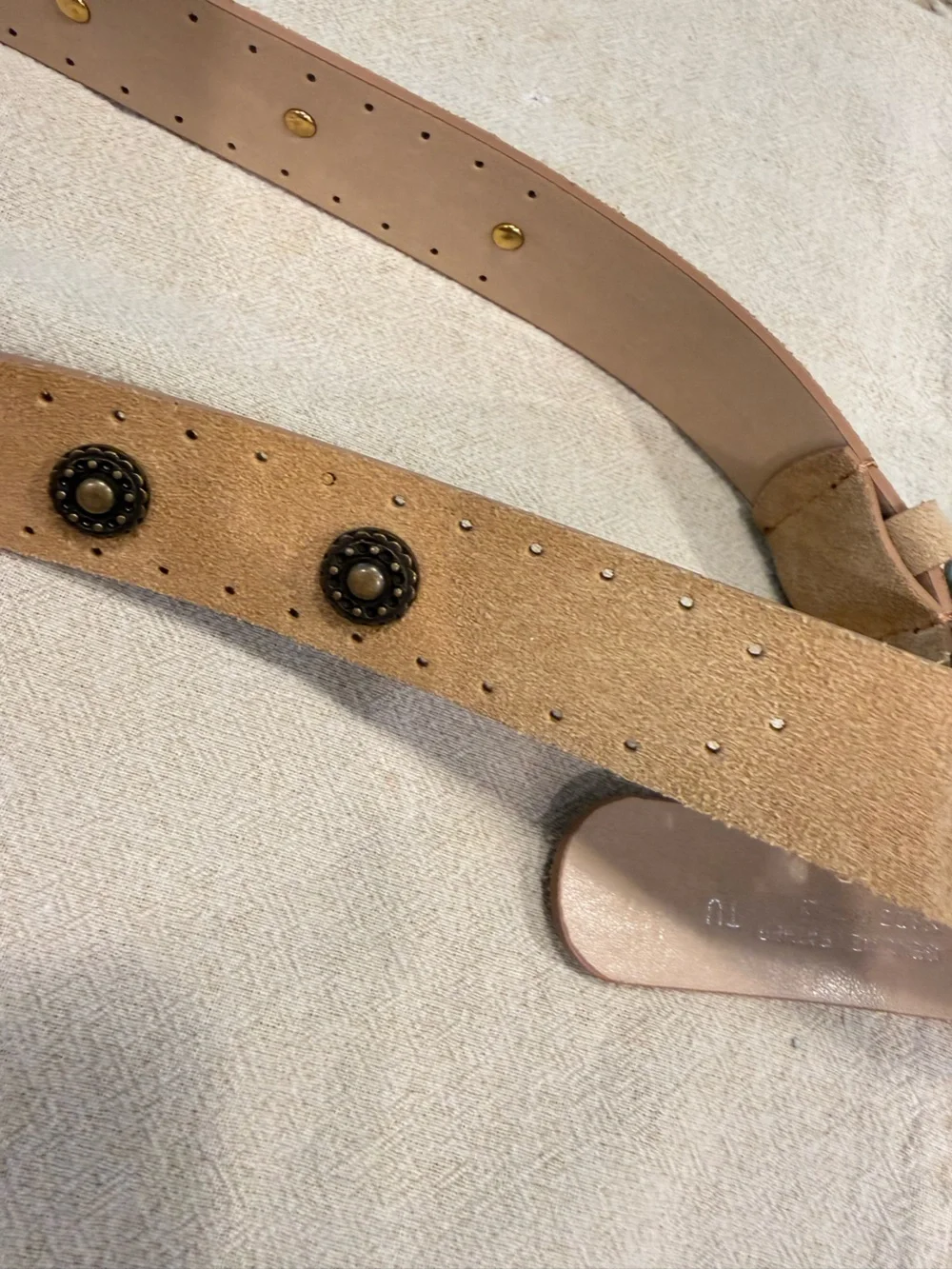 Mori Italian tan leather versatile western metal studded belt 40”